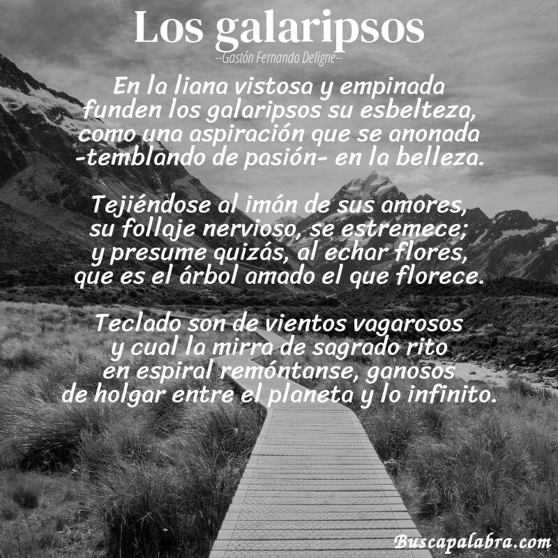 Poema los galaripsos de Gastón Fernando Deligne con fondo de paisaje