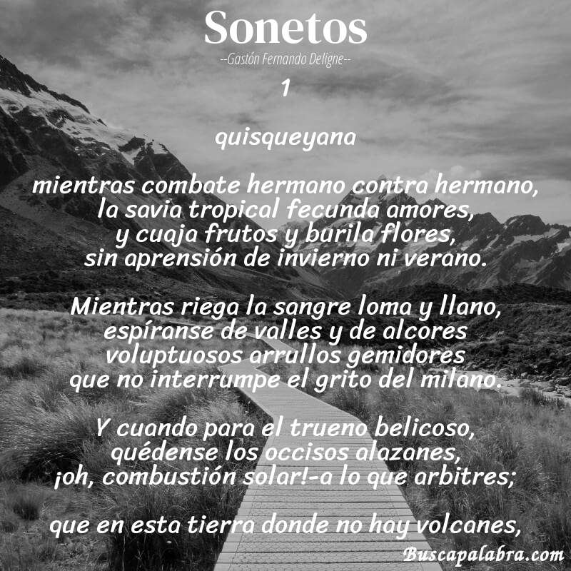 Poema sonetos de Gastón Fernando Deligne con fondo de paisaje