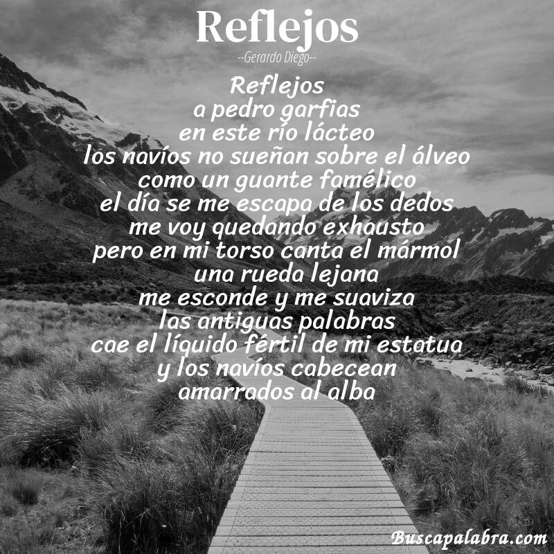 Poema reflejos de Gerardo Diego con fondo de paisaje