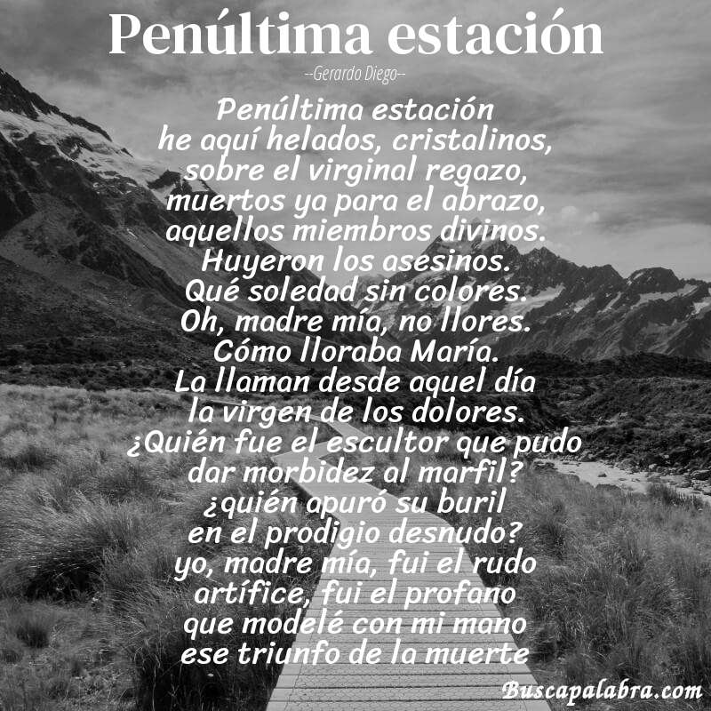 Poema penúltima estación de Gerardo Diego con fondo de paisaje