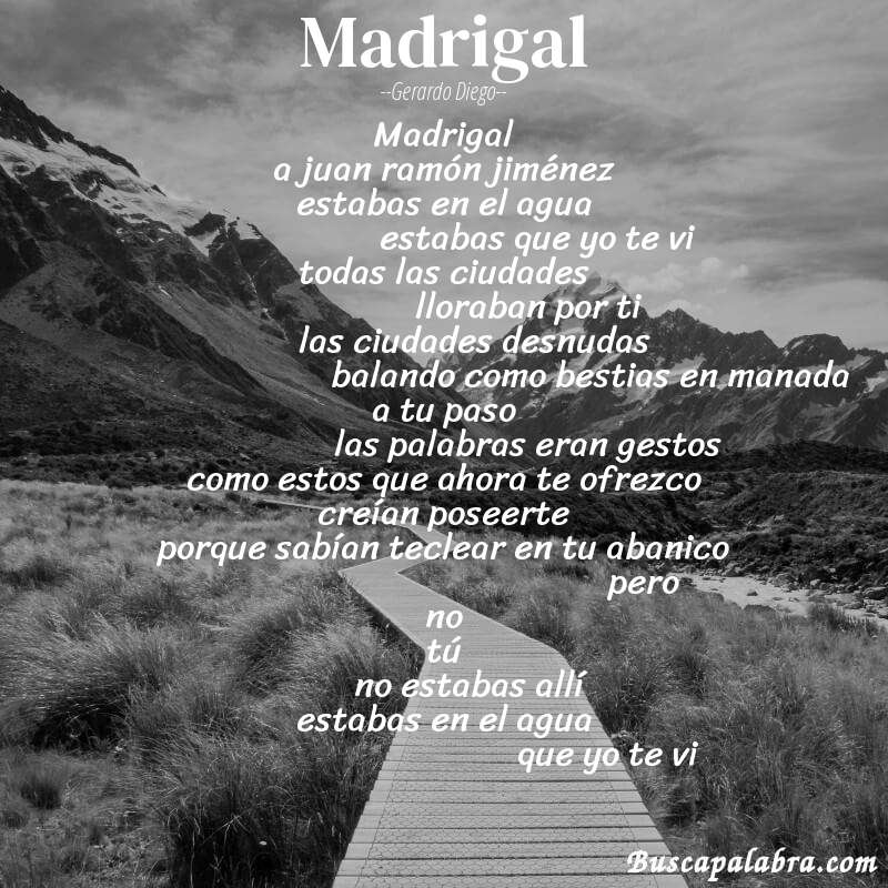 Poema madrigal de Gerardo Diego con fondo de paisaje