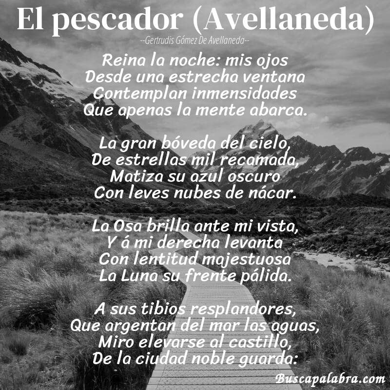 Poema El pescador (Avellaneda) de Gertrudis Gómez de Avellaneda con fondo de paisaje