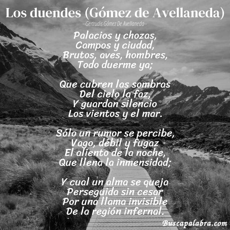Poema Los duendes (Gómez de Avellaneda) de Gertrudis Gómez de Avellaneda con fondo de paisaje