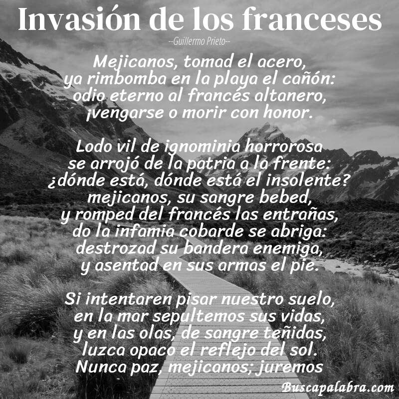 Poema invasión de los franceses de Guillermo Prieto con fondo de paisaje