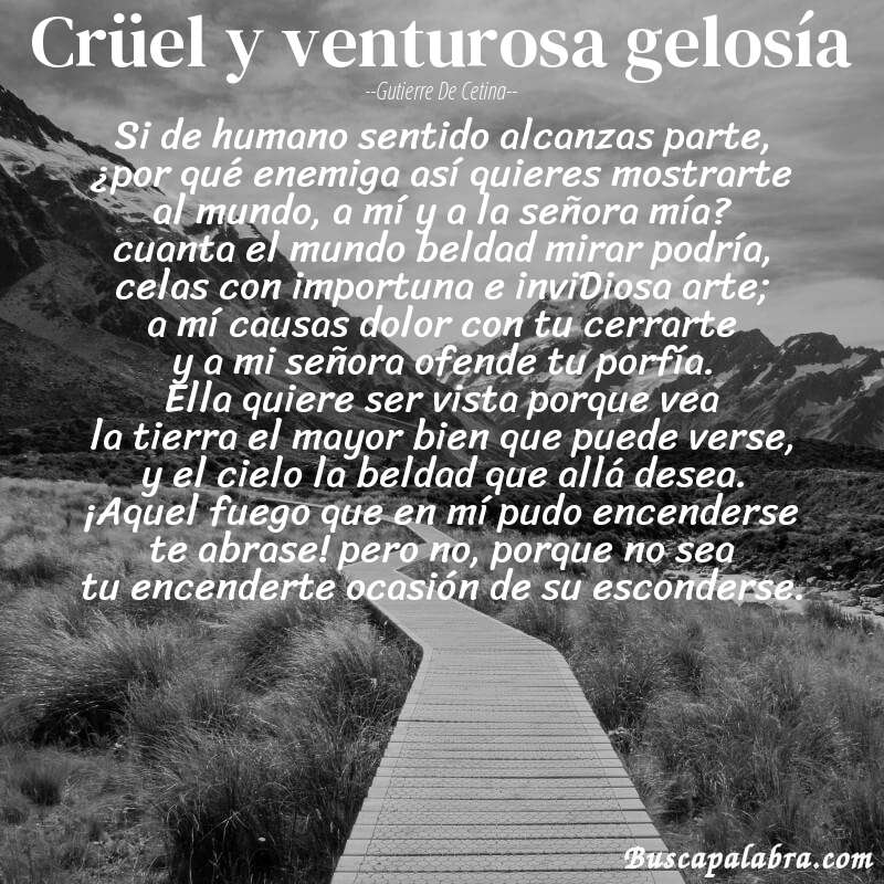 Poema crüel y venturosa gelosía de Gutierre de Cetina con fondo de paisaje