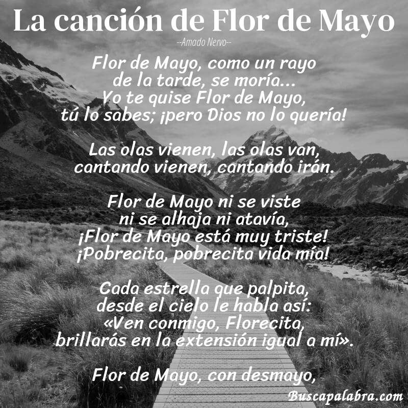 Poema La canción de Flor de Mayo de Amado Nervo con fondo de paisaje