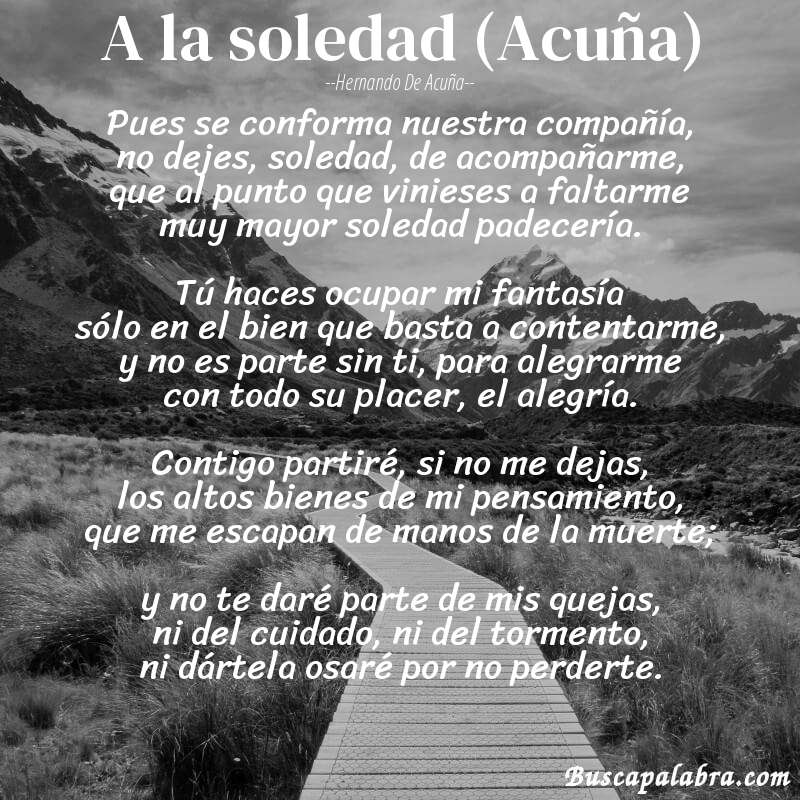 Poema A la soledad (Acuña) de Hernando de Acuña con fondo de paisaje