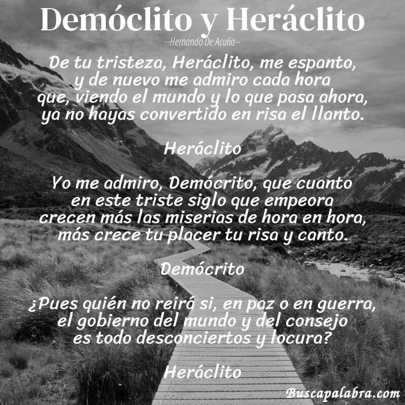 Poema Demóclito y Heráclito de Hernando de Acuña con fondo de paisaje