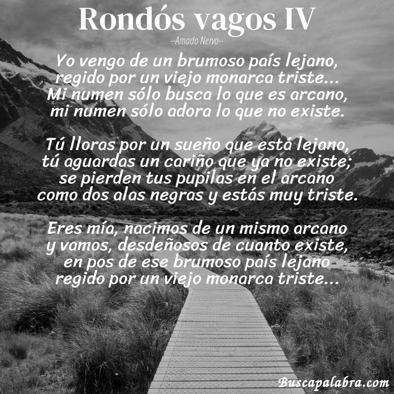 Poema Rondós vagos IV de Amado Nervo con fondo de paisaje