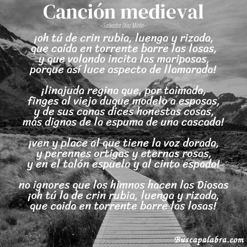 Poema canción medieval de Salvador Díaz Mirón con fondo de paisaje