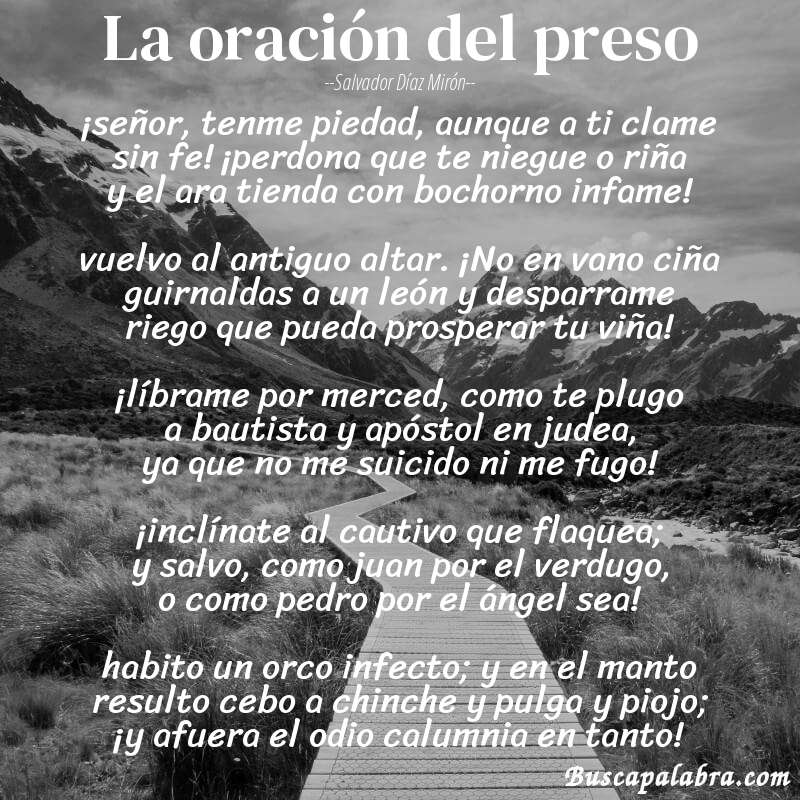 Poema la oración del preso de Salvador Díaz Mirón con fondo de paisaje