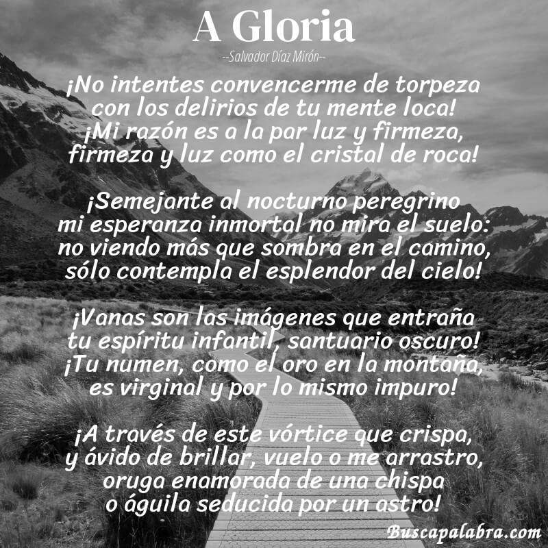 Poema A Gloria de Salvador Díaz Mirón con fondo de paisaje