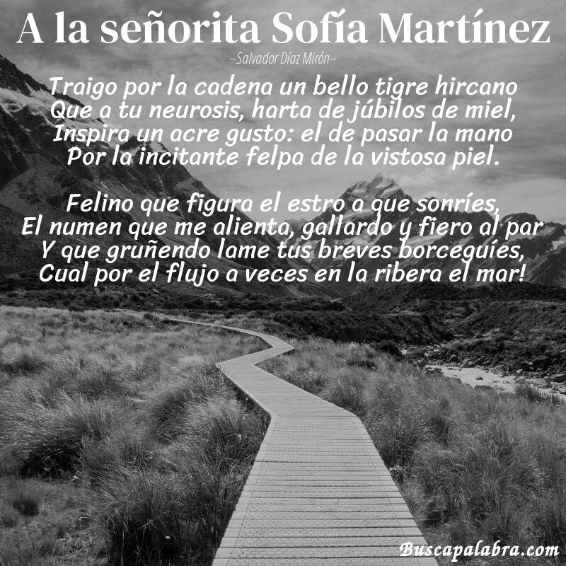 Poema A la señorita Sofía Martínez de Salvador Díaz Mirón con fondo de paisaje