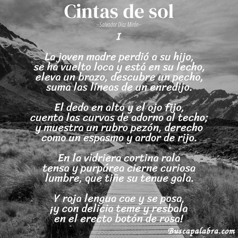 Poema Cintas de sol de Salvador Díaz Mirón con fondo de paisaje