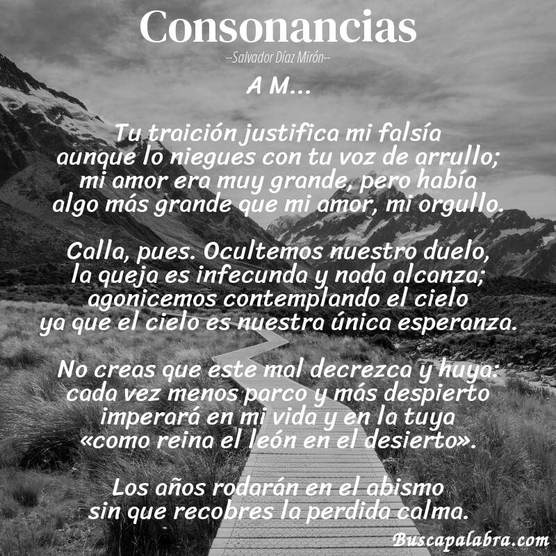 Poema Consonancias de Salvador Díaz Mirón con fondo de paisaje