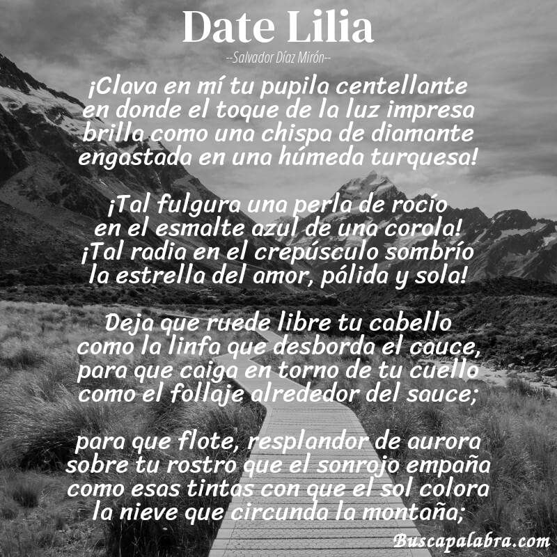 Poema Date Lilia de Salvador Díaz Mirón con fondo de paisaje
