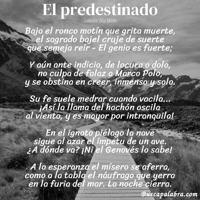 Poema El predestinado de Salvador Díaz Mirón con fondo de paisaje