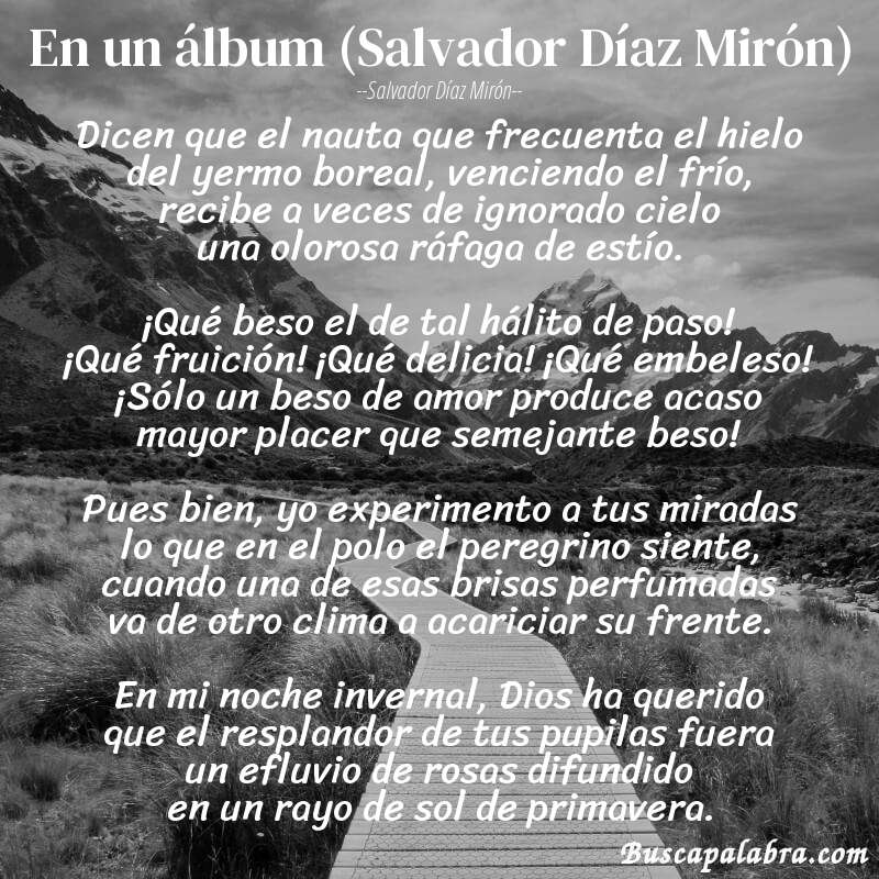 Poema En un álbum (Salvador Díaz Mirón) de Salvador Díaz Mirón con fondo de paisaje