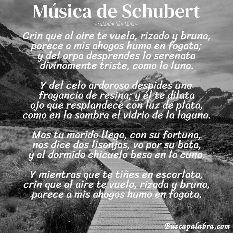Poema Música de Schubert de Salvador Díaz Mirón con fondo de paisaje