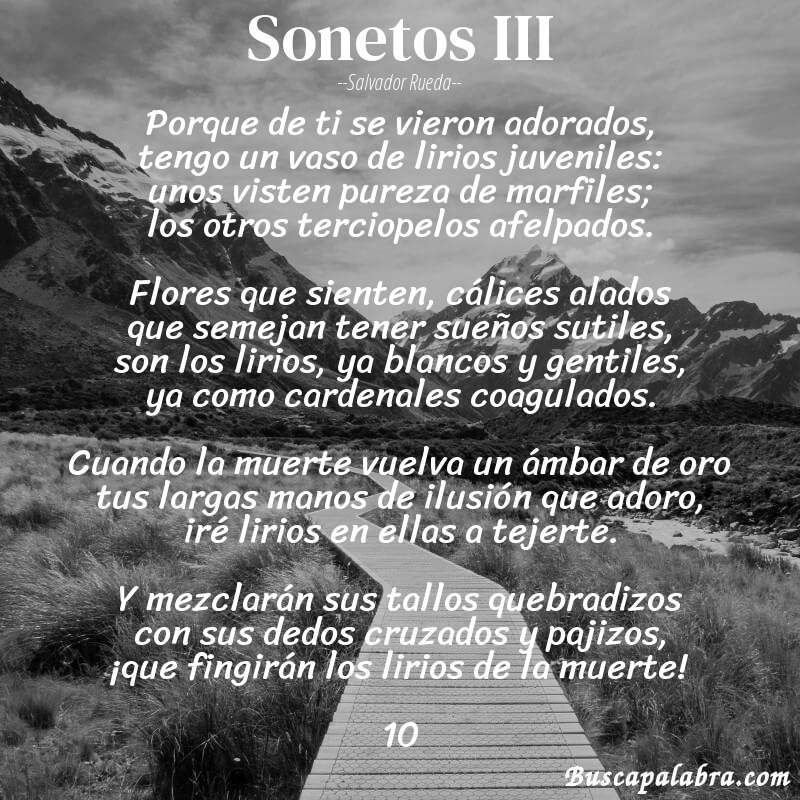 Poema sonetos III de Salvador Rueda con fondo de paisaje