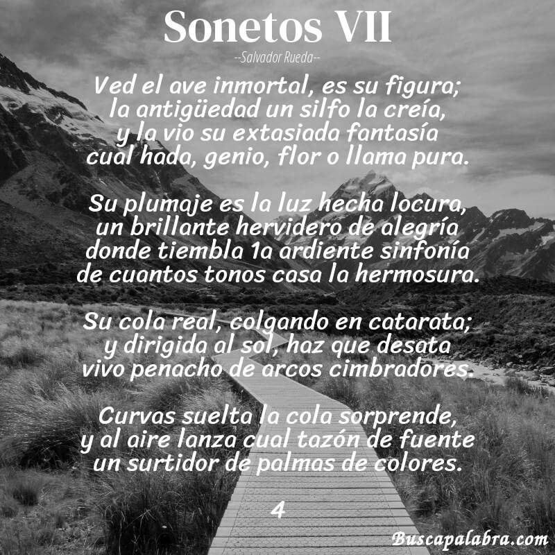 Poema sonetos VII de Salvador Rueda con fondo de paisaje