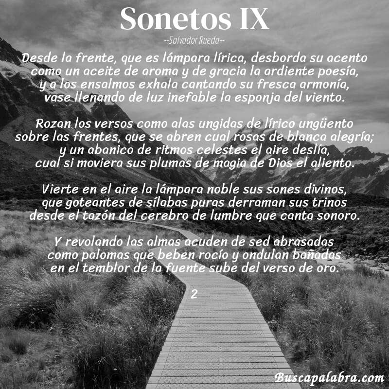Poema sonetos IX de Salvador Rueda con fondo de paisaje
