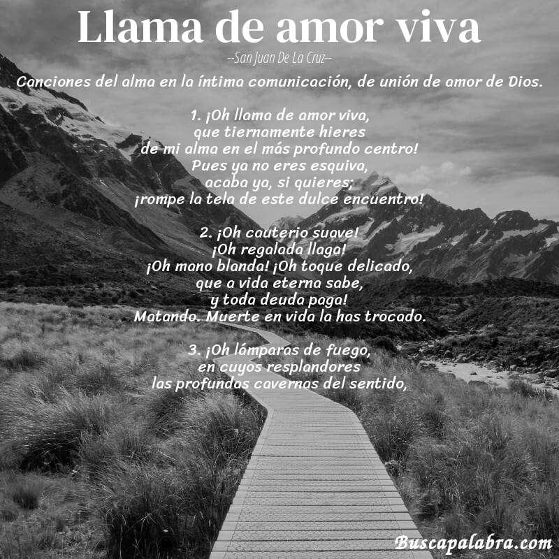Poema Llama de amor viva de San Juan de la Cruz con fondo de paisaje