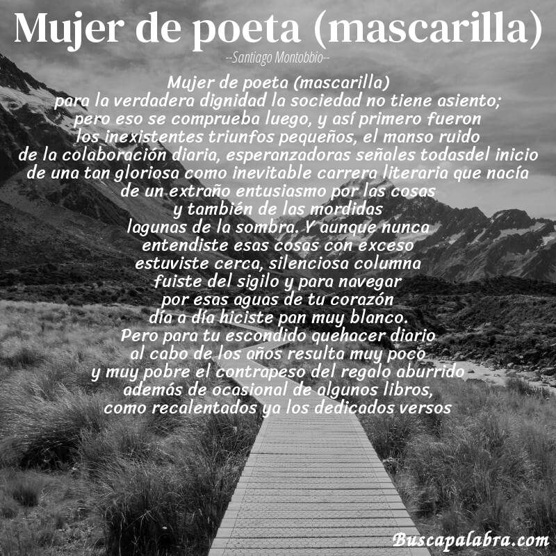 Poema mujer de poeta (mascarilla) de Santiago Montobbio con fondo de paisaje