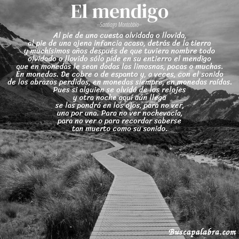 Poema el mendigo de Santiago Montobbio con fondo de paisaje
