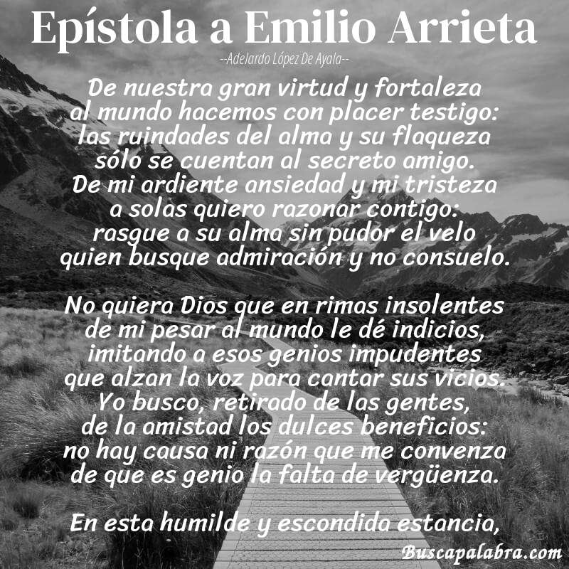 Poema Epístola a Emilio Arrieta de Adelardo López de Ayala con fondo de paisaje