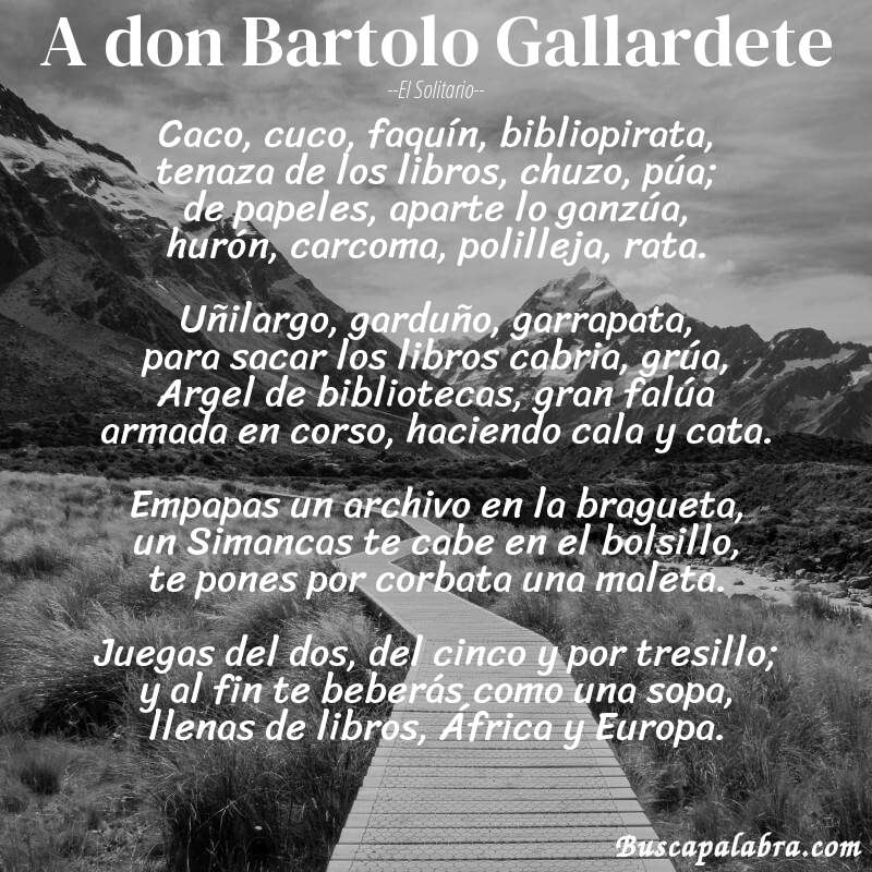 Poema A don Bartolo Gallardete de El Solitario con fondo de paisaje