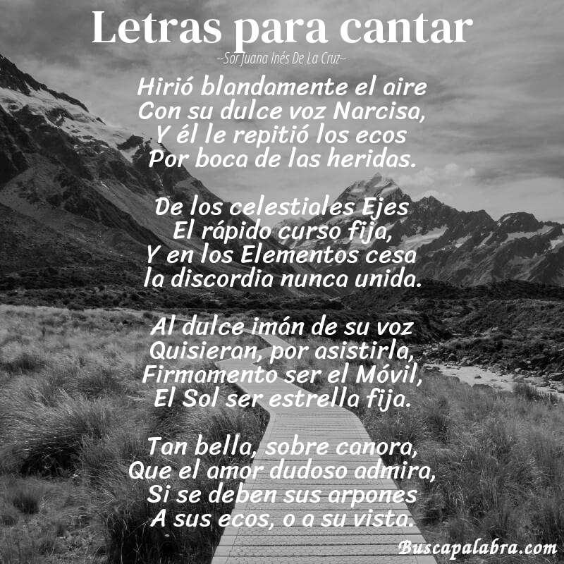 Poema Letras para cantar de Sor Juana Inés de la Cruz con fondo de paisaje