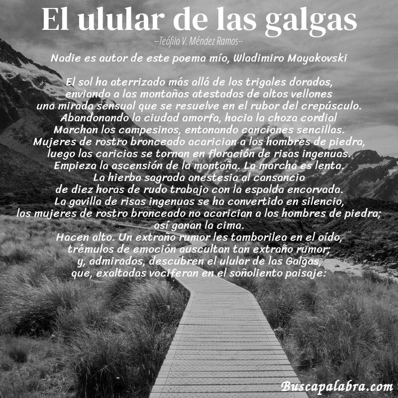Poema El ulular de las galgas de Teófilo V. Méndez Ramos con fondo de paisaje