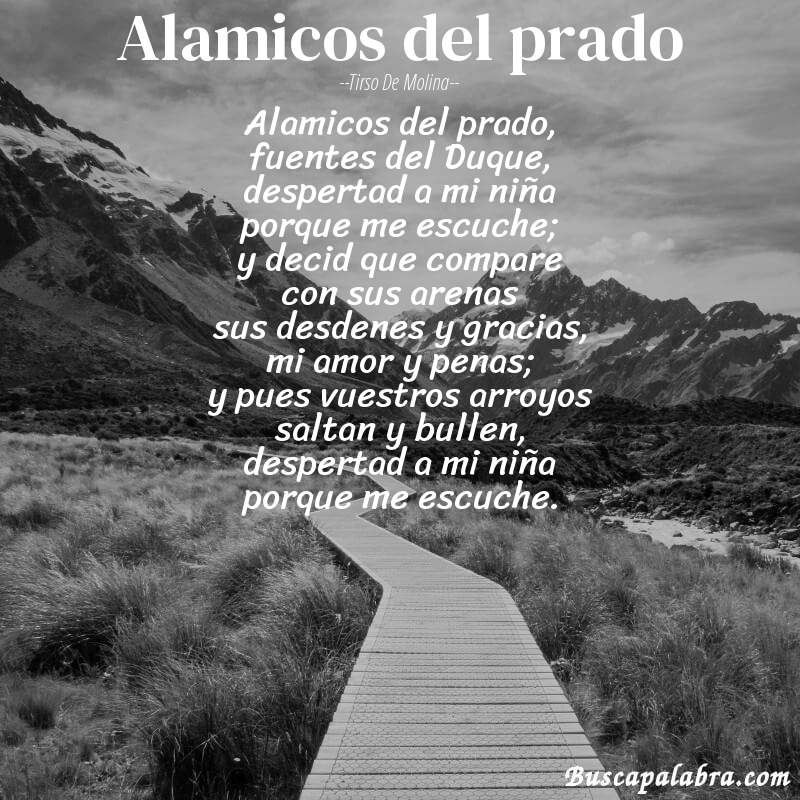 Poema Alamicos del prado de Tirso de Molina con fondo de paisaje