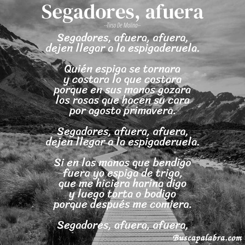 Poema Segadores, afuera de Tirso de Molina con fondo de paisaje