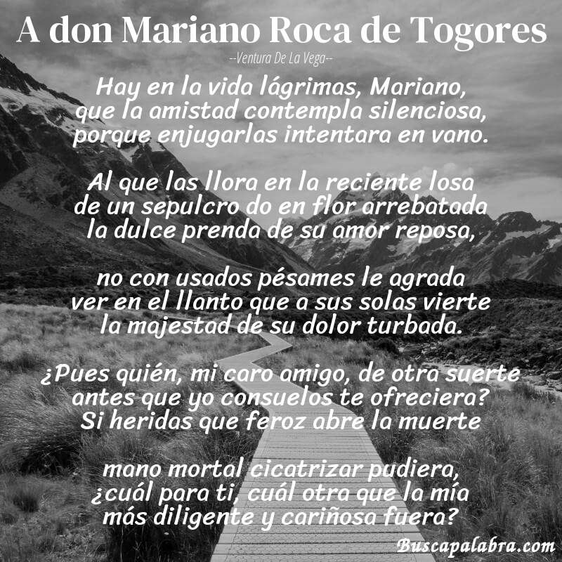 Poema A don Mariano Roca de Togores de Ventura de la Vega con fondo de paisaje