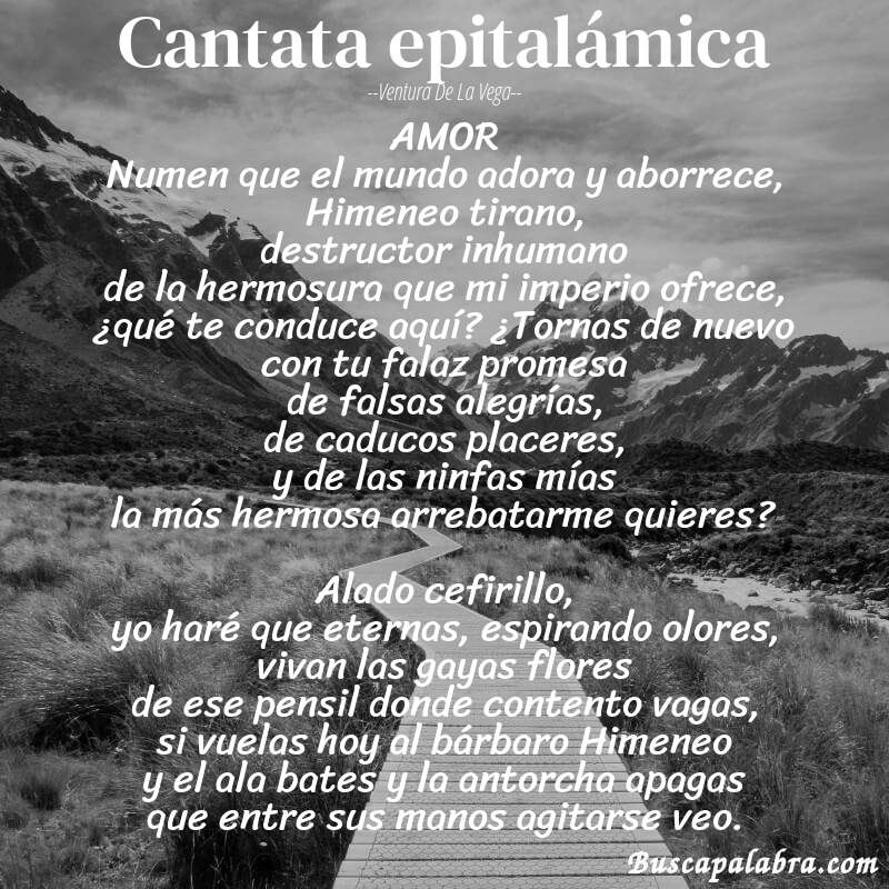 Poema Cantata epitalámica de Ventura de la Vega con fondo de paisaje