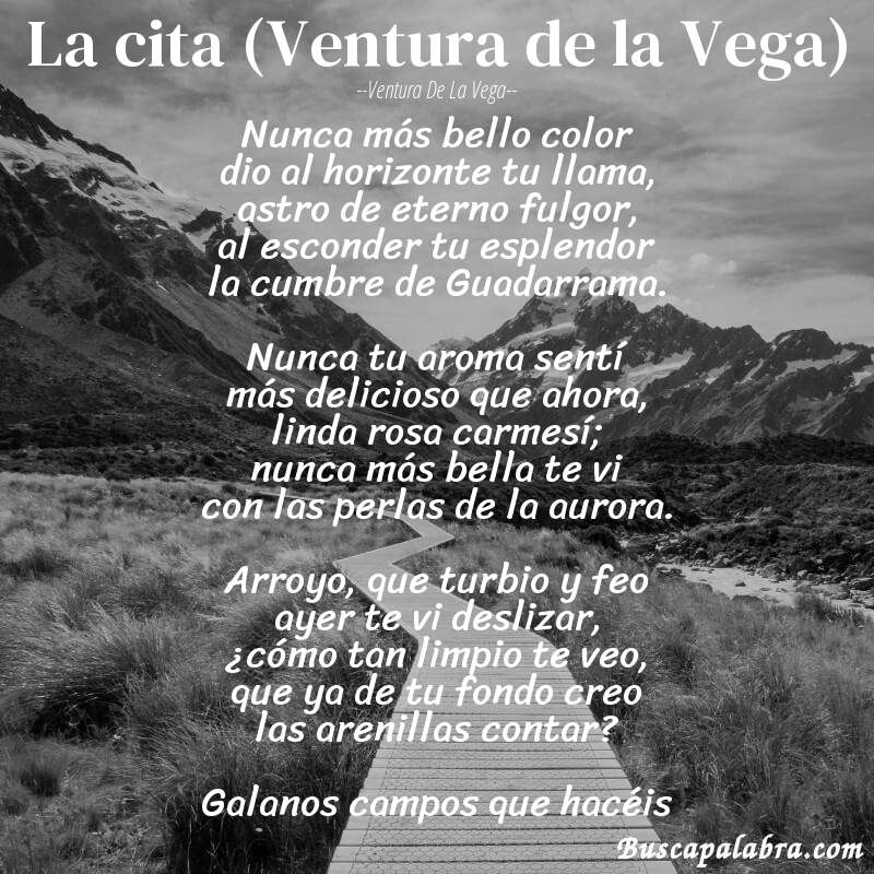 Poema La cita (Ventura de la Vega) de Ventura de la Vega con fondo de paisaje