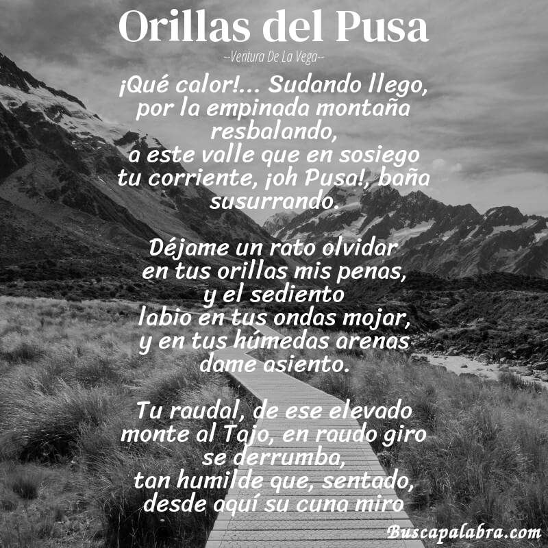 Poema Orillas del Pusa de Ventura de la Vega con fondo de paisaje