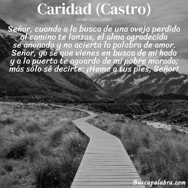 Poema Caridad (Castro) de Vicenta Castro Cambón con fondo de paisaje