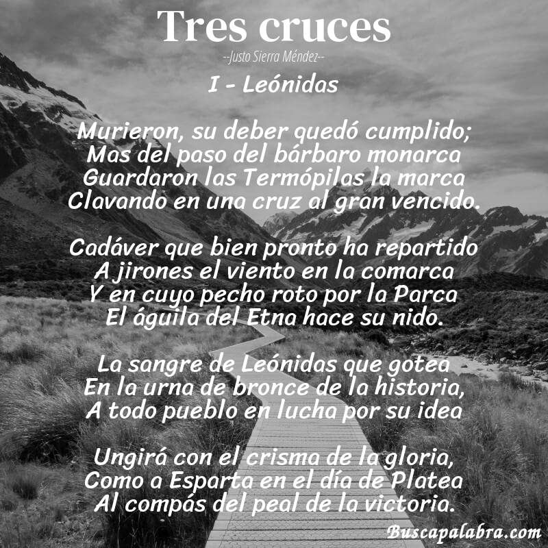 Poema Tres cruces de Justo Sierra Méndez con fondo de paisaje