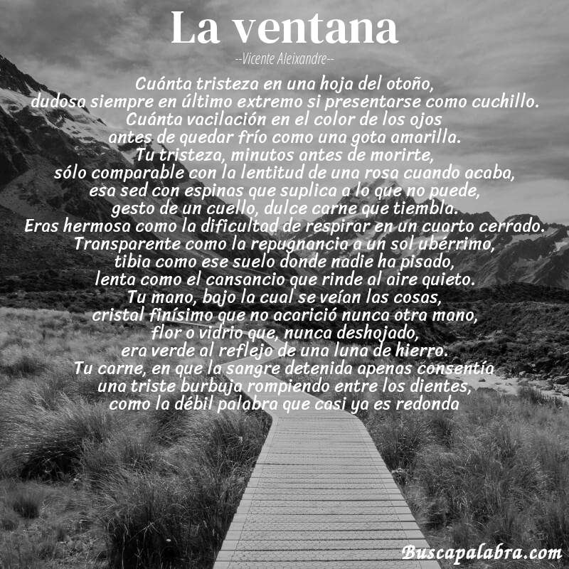 Poema la ventana de Vicente Aleixandre con fondo de paisaje