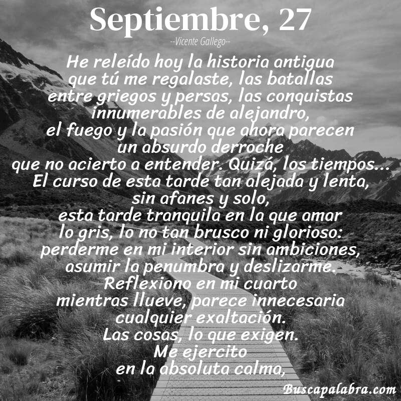 Poema septiembre, 27 de Vicente Gallego con fondo de paisaje