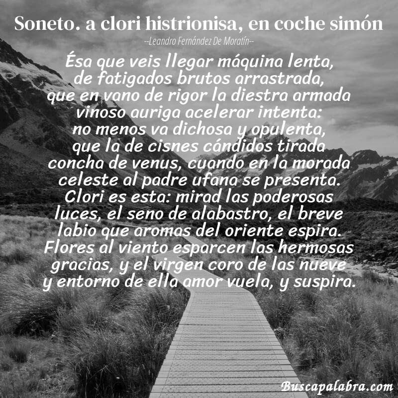 Poema soneto. a clori histrionisa, en coche simón de Leandro Fernández de Moratín con fondo de paisaje