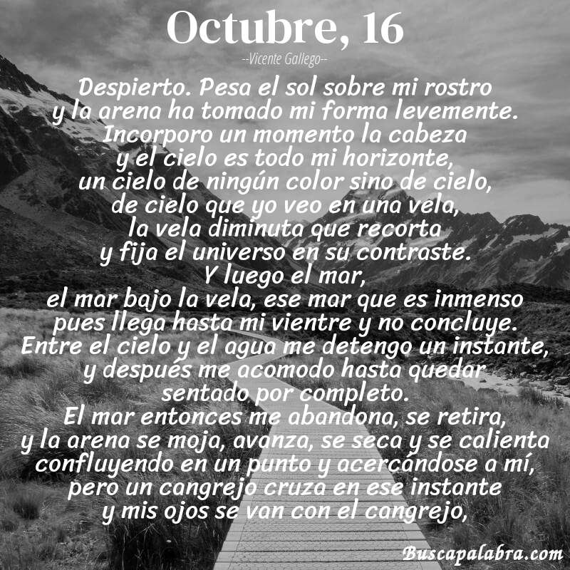 Poema octubre, 16 de Vicente Gallego con fondo de paisaje
