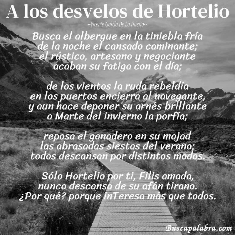 Poema A los desvelos de Hortelio de Vicente García de la Huerta con fondo de paisaje
