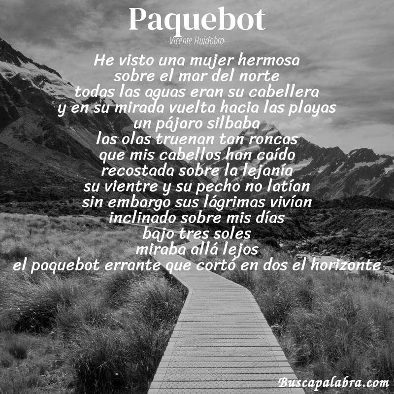 Poema paquebot de Vicente Huidobro con fondo de paisaje