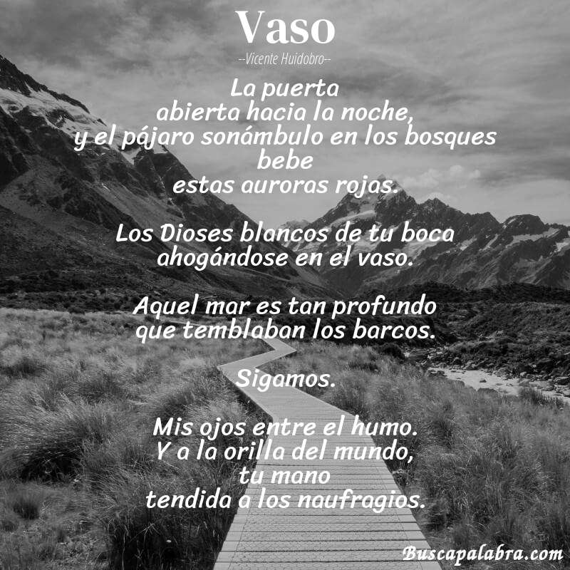 Poema Vaso de Vicente Huidobro con fondo de paisaje