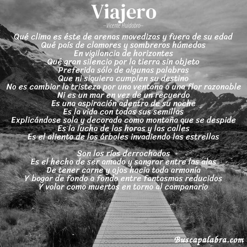 Poema Viajero de Vicente Huidobro con fondo de paisaje