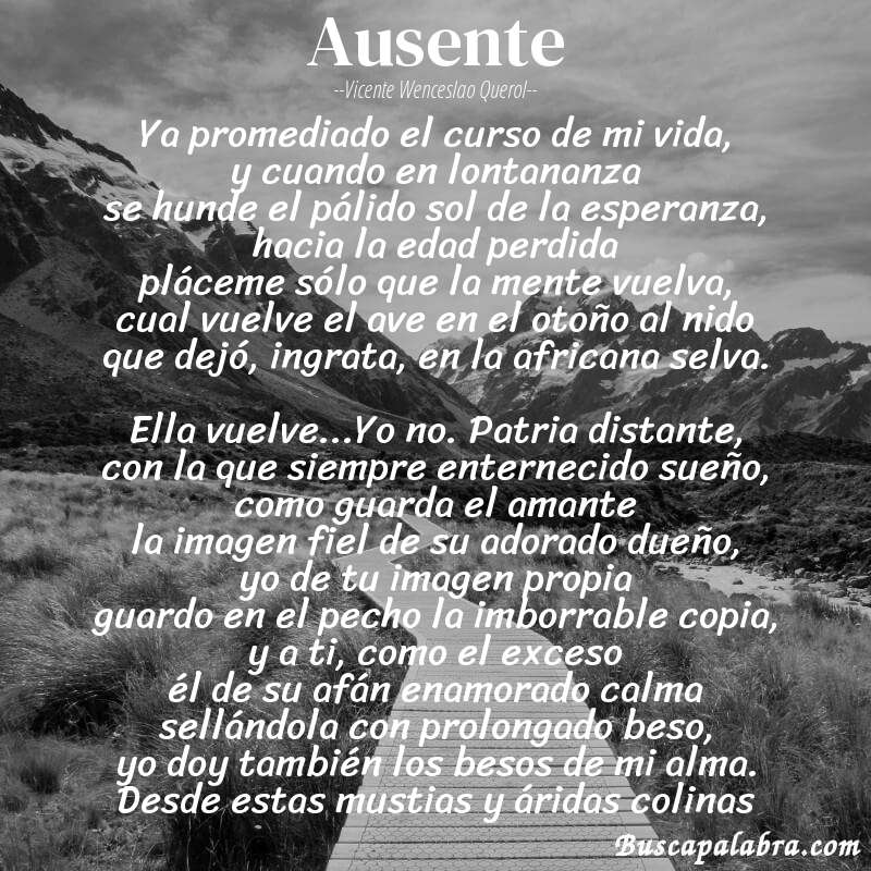 Poema Ausente de Vicente Wenceslao Querol con fondo de paisaje